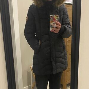 Steve Madden Black Puffer Jacket with Fur Hood
